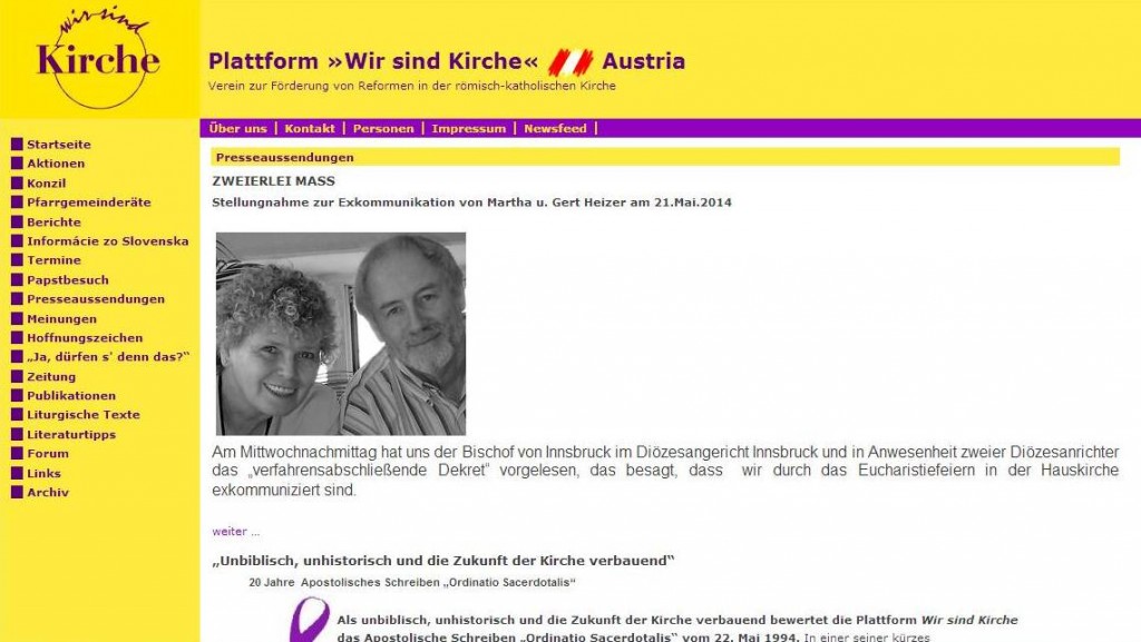 Auf ihrer Plattform "Wir sind Kirche" melden sich Martha und Gert Heizer mit einer Stellungnahme zu Wort.